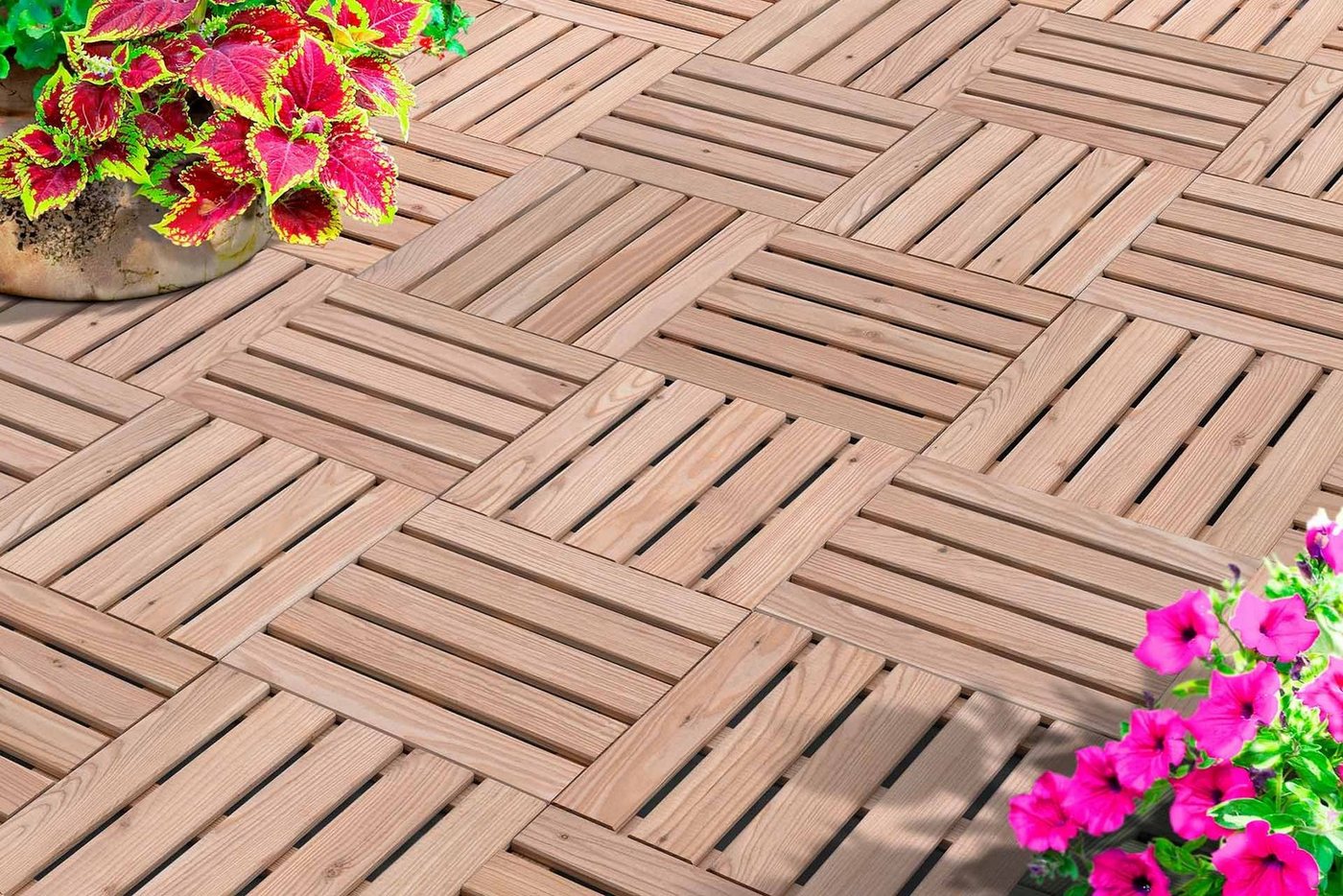 Mega-Holz Holzfliesen Holzfliesen-Set Lärche 60 x 60 cm 14 Stk 5,04m², Sparset, 14 St. von Mega-Holz