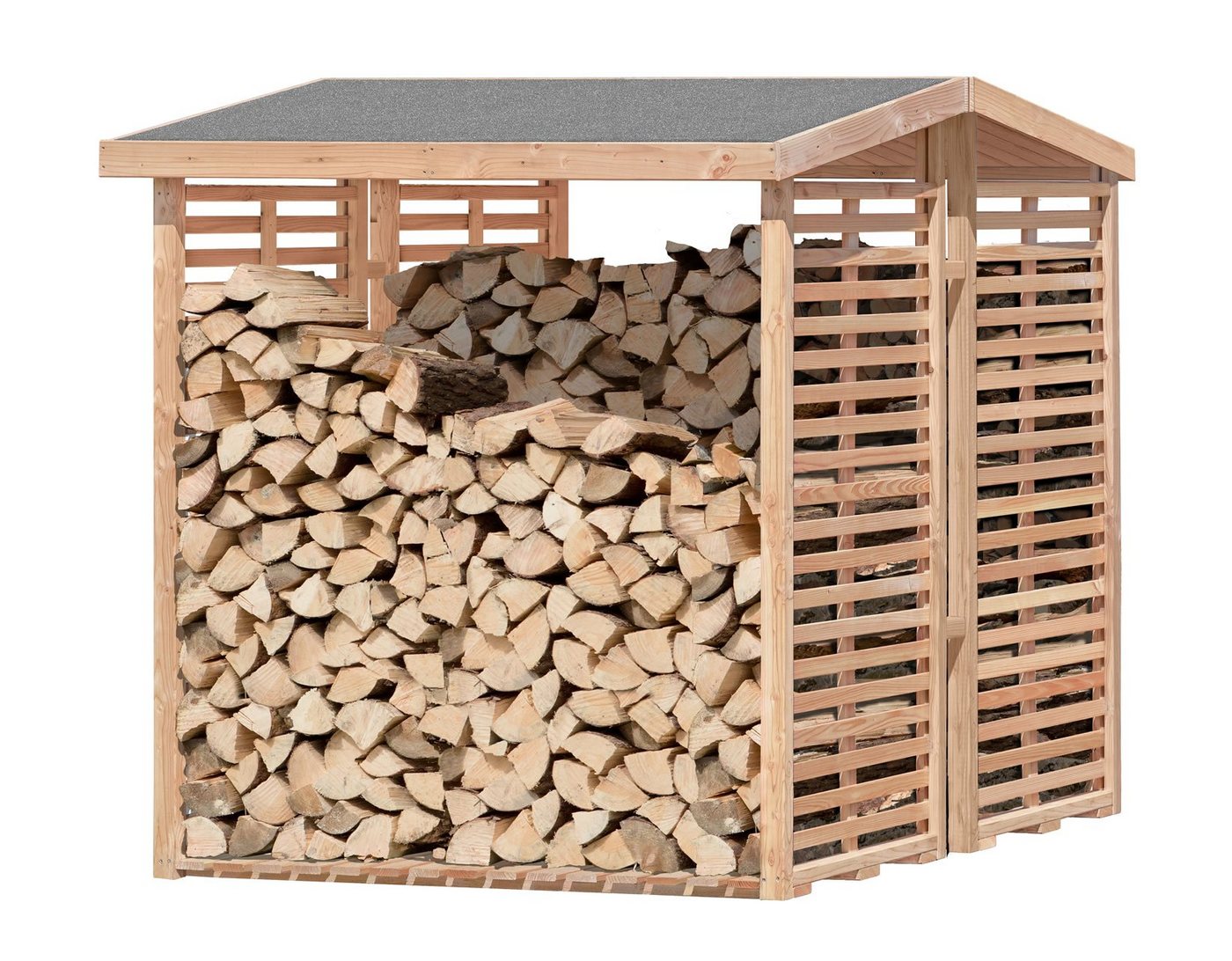 Mega-Holz Kaminholzregal Kaminholzregal KAMO L BIG, BxTxH:200x150x200 cm, (Spar-Set, Das Set setzt sich aus 2 Kaminholzregalen der Größe L zusammen), Aus hochwertigem Lärchenholz gefertigt. von Mega-Holz