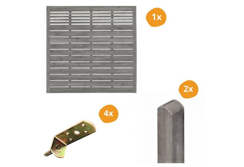 Mega-Holz Sichtschutzelement Sichtschutzzaun Set Sina mit Gitter Grau 1 Zaunfeld inkl. Pfosten, (Sparset, 7-St) von Mega-Holz