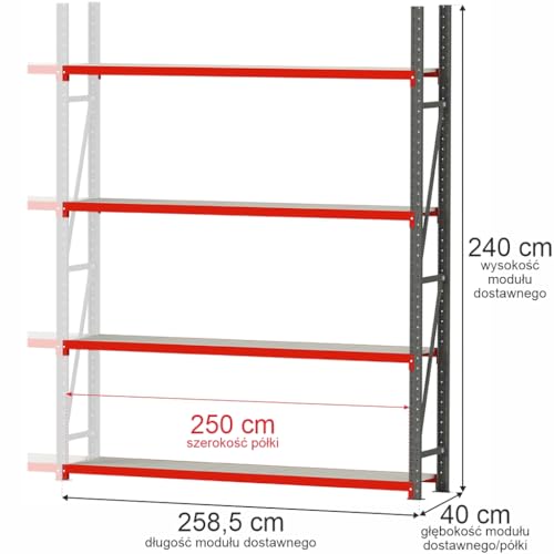 Mega-M Fortis Lagerregal: Stabiles Anbaumodul aus pulverbeschichtetem Stahl. Es trägt 250 kg pro Boden und ist einfach zu montieren. von Mega-M