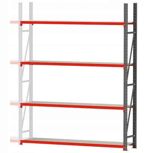 Mega-M Fortis Lagerregal: Stabiles Ergänzungsmodul aus pulverbeschichtetem Stahl. Es trägt 250 kg pro Boden und ist einfach zu montieren. von Mega-M