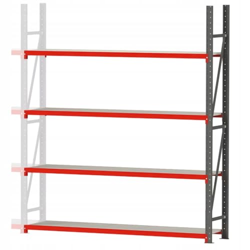 Mega-M Fortis Lagerregal: Stabiles Erweiterungsmodul aus pulverbeschichtetem Stahl. Es trägt 250 kg pro Boden und ist einfach zu montieren. von Mega-M