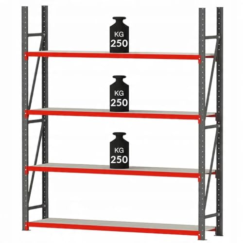 Mega-M Fortis Lagerregal: Stabiles und modulares Regal aus pulverbeschichtetem Stahl. Es trägt 250 kg pro Boden und ist einfach zu montieren. von Mega-M