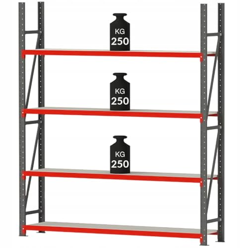 Mega-M Fortis Lagerregal: Stabiles und modulares Regal aus pulverbeschichtetem Stahl. Es trägt 250 kg pro Boden und ist einfach zu montieren. von Mega-M