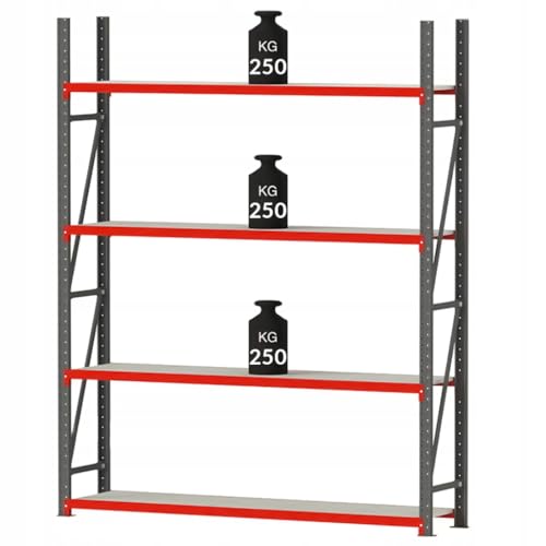 Mega-M Fortis Lagerregal: Stabiles und modulares Regal aus pulverbeschichtetem Stahl. Es trägt 250 kg pro Boden und ist einfach zu montieren. von Mega-M