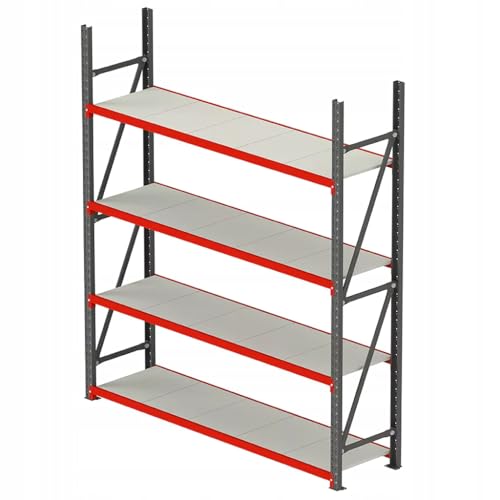 Mega-M Fortis Lagerregal: Stabiles und modulares Regal aus pulverbeschichtetem Stahl. Es trägt 250 kg pro Boden und ist einfach zu montieren. von Mega-M