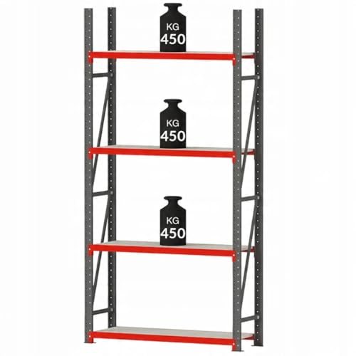 Mega-M Fortis Lagerregal: Stabiles und modulares Regal aus pulverbeschichtetem Stahl. Es trägt 450 kg pro Boden und ist einfach zu montieren. von Mega-M
