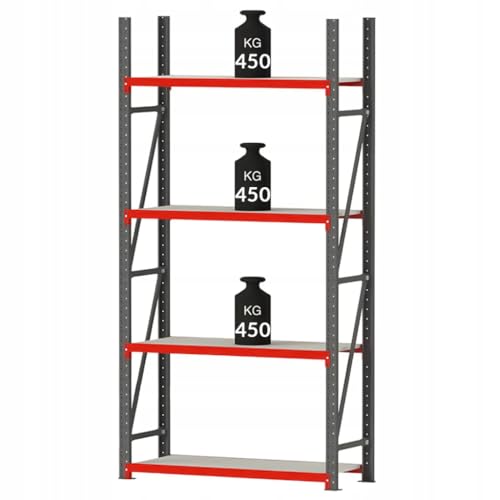 Mega-M Fortis Lagerregal: Stabiles und modulares Regal aus pulverlackiertem Stahl. Es trägt 450 kg pro Boden und ist einfach zu montieren. von Mega-M