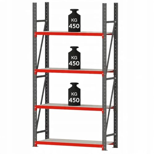 Mega-M Fortis Lagerregal: Vielseitiges und Robustes Regal aus pulverbeschichtetem Stahl. Es hat eine Tragkraft von 450 kg pro Fachboden und ist einfach zu montieren. von Mega-M