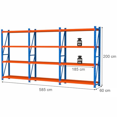 Mega-M Fortis Light Regal: Stabiles und modulares Regal aus pulverbeschichtetem Stahl. Es trägt 200 kg pro Boden und ist einfach zu montieren. von Mega-M