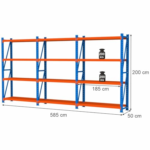 Mega-M Fortis Light Regal: Stabiles und modulares Regal aus pulverbeschichtetem Stahl. Es trägt 200 kg pro Boden und ist einfach zu montieren. von Mega-M