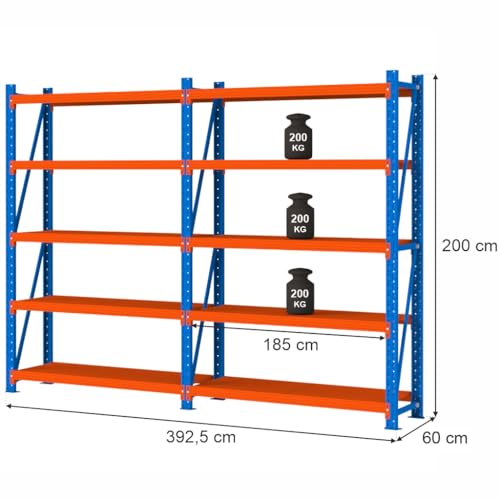 Mega-M Fortis Light Regal: Stabiles und modulares Regal aus pulverbeschichtetem Stahl. Es trägt 200 kg pro Boden und ist einfach zu montieren. von Mega-M