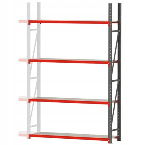Mega-M Fortis Regal: Stabiles Anbauregal aus pulverbeschichtetem Stahl. Es trägt 350 kg pro Boden und ist einfach zu montieren. von Mega-M