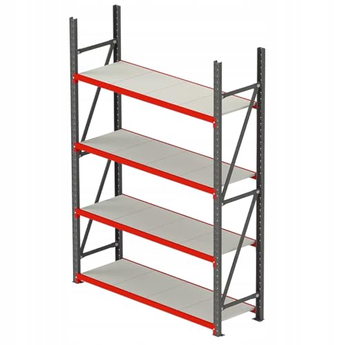 Mega-M Fortis Regal: Stabiles und modulares Regal aus pulverbeschichtetem Stahl. Es trägt 350 kg pro Boden und ist einfach zu montieren. von Mega-M