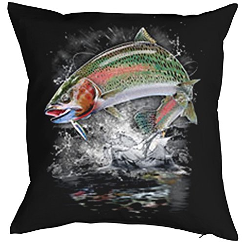 Fischer Dekokissen Polster Angler Kissen mit Füllung Jumping rainbow trout für Angler angeln Fischen für Fischer Hobbyfischer Hobbyangler von Mega-Shirt