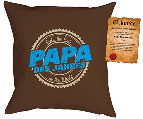 Vatertagsgeschenk für Papa Kissen mit Füllung und Urkunde Only the Best in the World Papa des Jahres Geschenk für Papa zum Vatertag Weihnachten Geburtstag von Mega-Shirt