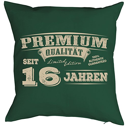 zum 16. Geburtstag Geschenkidee Kissen mit Füllung Premium Qualität seit 16 Jahren Polster zum 16 Geburtstag für 16-jährige Dekokissen mit Urkunde von Mega-Shirt