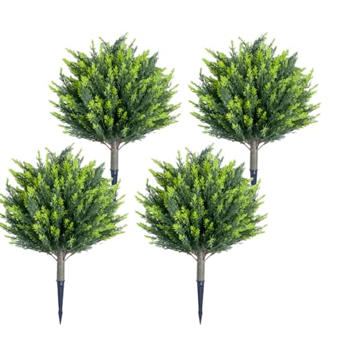 Künstlicher Formschnitt-Kugelbaum mit Metall-Erdspieß, 4 Stück, künstlicher Formschnitt, Zedernbaum für Garten, Terrasse, Innen- und Außenbereich, 65 cm Künstlicher Formschnitt-Kugelbaum mit Metall-Erdspieß, 4 Stück, künstlicher Formschnitt, Zedernbaum für Garten, Terrasse, Innen- und Außenbereich, 65 cm von MegaChoice