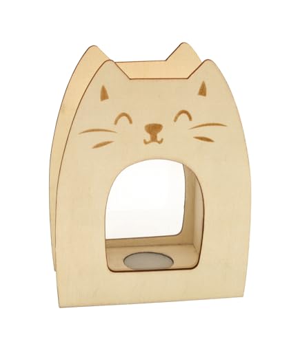 MegaCrea DIY Spardose aus Holz, Katze mit Fenster, 11 x 5 x 14 cm von MÉGACRÉA