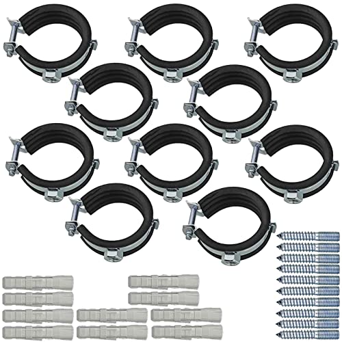 10er Set Rohrschellen mit Schallschutz 10-116mm | mit Stockschraube und Dübel | Wunschgröße einfach auswählen >>> 2 Zoll = 60-64mm Durchmesser von MegaHaustechnik