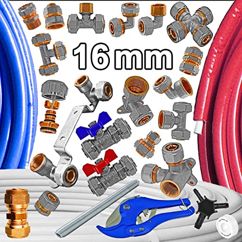 16mm alle 16er Schraubfittings | Komplettsystem | für Aluminium Mehrschichtverbundrohr ∅ 16 x 2,0mm >>> Rohr rot isoliert 25 Meter Rolle von MegaHaustechnik