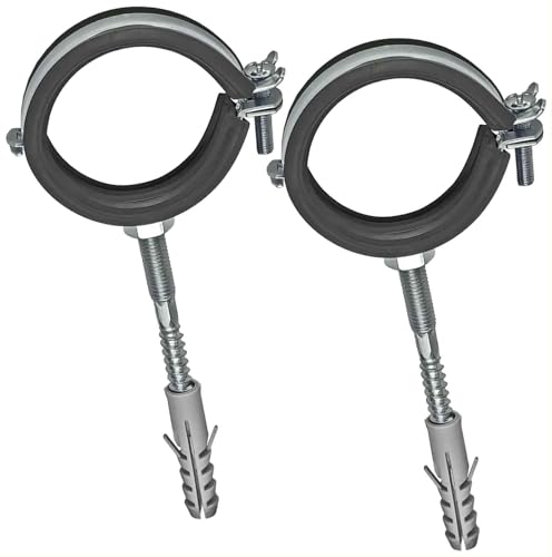 2 Stück Set Gelenk Rohrschellen aus Stahl verzinkt Spannbereich 26 bis 30 mm Rohr Außendurchmesser 3/4" Zoll mit Schallschutz Gummi Einlage + Dübel 10mm + Stockschrauben M8 von MegaHaustechnik
