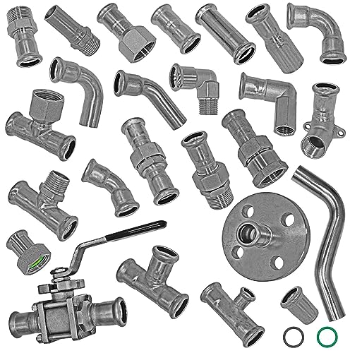 22mm Press-Fittings für Edelstahlrohr | alle Sorten | M-Kontur passt zu Geberit Mapress > Anschluß mit Überwurf i-IG | 22mm RohrØ x 1" Gewinde von MegaHaustechnik