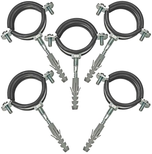 5 Stück Set Rohrschellen aus Stahl verzinkt Spannbereich 20 bis 23 mm Rohr Außendurchmesser 1/2" Zoll mit Schallschutz Gummi Einlage + Dübel 10 mm + Stockschrauben M8 Halterung Befestigung von MegaHaustechnik