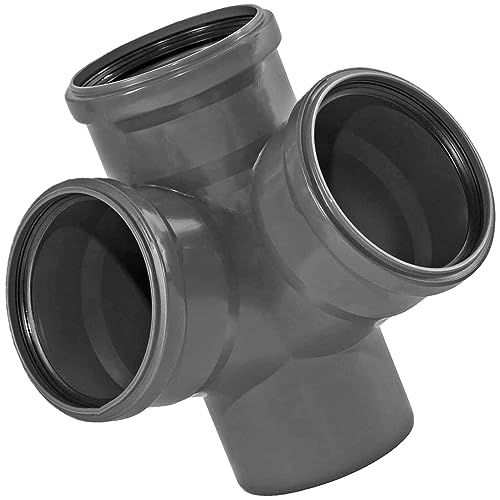 HT Eck-Doppelabzweig 67° Grad DN 75/70 mit Dichtungen für Rohr Außendurchmesser 75mm 7,5cm Abfluss Abwasser Ablauf Eck Doppel Abzweig Stück grau von MegaHaustechnik