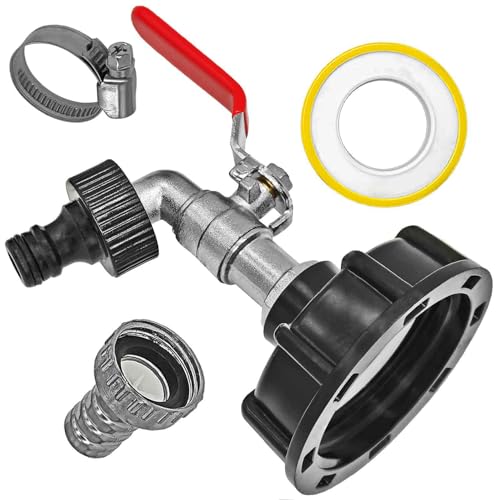 IBC Adapter Kappe S60x6 mit 1/2 Zoll Auslaufhahn mit Stecker für System Gardena Gartenschlauch Tank Container von MegaHaustechnik