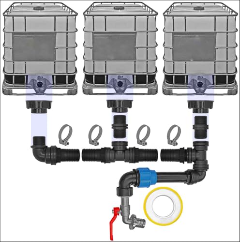 IBC Container Regen Wasser Tank Verbinder Kupplung Set10 - Ausführung für 3 IBC Tanks S60x6 + Kugelhahn5 Pos.1 von MegaHaustechnik