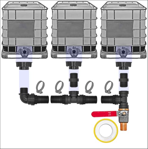 IBC Container Regen Wasser Tank Verbinder Kupplung Set6 - Ausführung für 3 IBC Tanks S60x6 + Kugelhahn1 Pos.1 von MegaHaustechnik