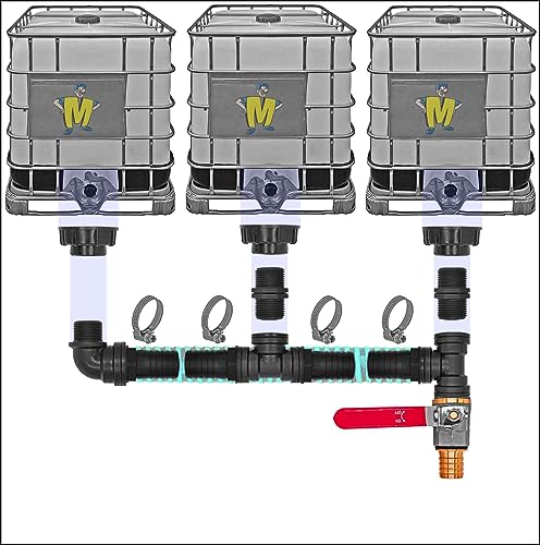 IBC Container Tank Verbinder Kupplung Schlauch Regen Wasser Winkel T-Stück S60x6 | Ausführung > Set6 für 3 IBC + Hahn1 Pos.1 von MegaHaustechnik