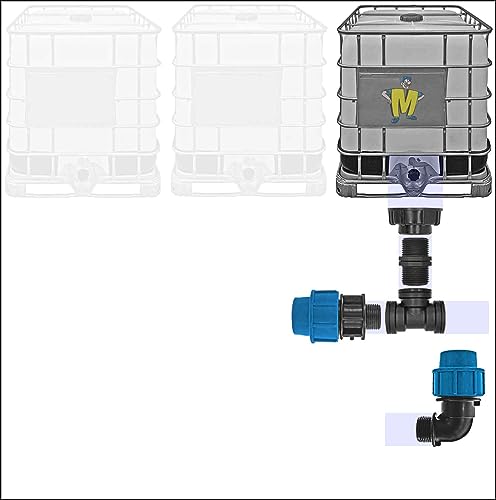 IBC Tank Container Verbinder für PE Rohr Regen Wasser Adapter S60x6 Winkel T-Stück Kupplung PP > Winkel+Abgang Rohr-AußenØ 25mm von MegaHaustechnik