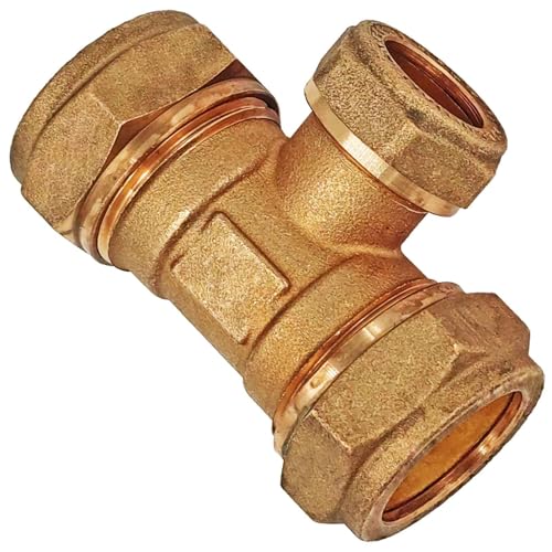 T Stück für Kupferrohr Außendurchmesser 22 mm x 18 mm x 18 mm Mittelabgang reduziert Schraub Fitting mit Klemmring Verschraubung Klemmverschraubung für Kupfer CU Rohr Kupplung Verbinder von MegaHaustechnik