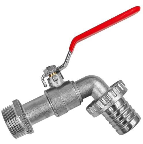 Kugelauslaufventil Hebelgriff Rot für Wandanschluß 1" Rohr-Zoll Außengewinde mit Außendurchmesser Schlauchtülle 25mm von MegaHaustechnik