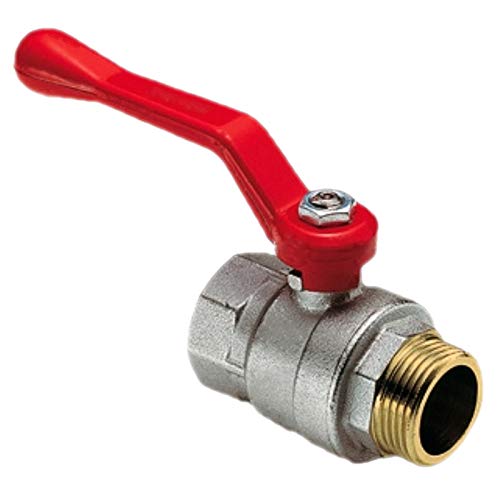 Kugelhahn aus Messing mit 1" Rohr Zoll Aussengewinde AG und Innengewinde IG mit robustem Stahl Hebel Griff Rot Absperr Kugel Ventil Wasser von MegaHaustechnik