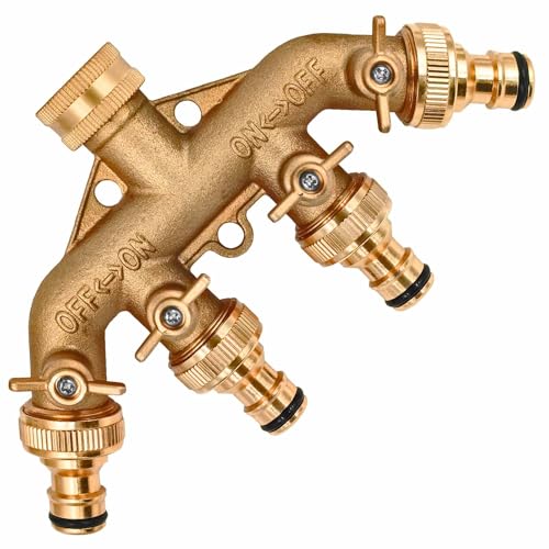 MegaHaustechnik 4 Wege Wasserhahn Wasser Verteiler Kugel Ventil aus Messing mit Hahn Anschluss 3/4" Rohr Zoll Innengewinde IG mit Dichtung und 4x Messing Stecker passend für Gardena MegaHaustechnik 4 Wege Wasserhahn Wasser Verteiler Kugel Ventil aus Messing mit Hahn Anschluss 3/4" Rohr Zoll Innengewinde IG mit Dichtung und 4x Messing Stecker passend für Gardena von MegaHaustechnik