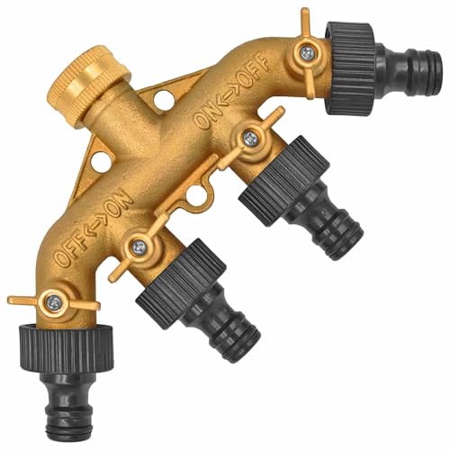 MegaHaustechnik 4 Wege Wasserhahn Wasser Verteiler Kugel Ventil aus Messing mit Hahn Anschluss 3/4" Rohr Zoll Innengewinde IG mit Dichtung und 4x Stecker passend für Gardena MegaHaustechnik 4 Wege Wasserhahn Wasser Verteiler Kugel Ventil aus Messing mit Hahn Anschluss 3/4" Rohr Zoll Innengewinde IG mit Dichtung und 4x Stecker passend für Gardena von MegaHaustechnik