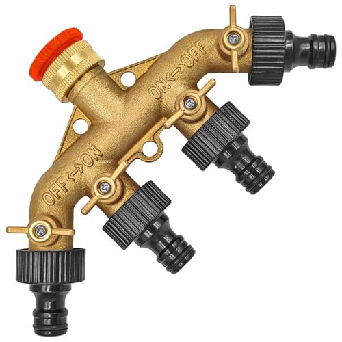 MegaHaustechnik 4 Wege Wasserhahn Wasser Verteiler Kugel Ventil aus Messing mit Hahn Anschluss mit 3/4" und 1/2" Rohr Zoll Innengewinde IG mit Dichtung und 4x Stecker passend für Gardena MegaHaustechnik 4 Wege Wasserhahn Wasser Verteiler Kugel Ventil aus Messing mit Hahn Anschluss mit 3/4" und 1/2" Rohr Zoll Innengewinde IG mit Dichtung und 4x Stecker passend für Gardena von MegaHaustechnik