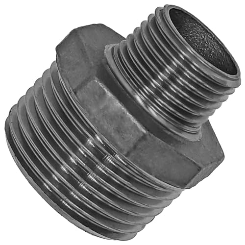 MegaHaustechnik Doppelnippel reduzierend Reduziernippel 1" mit 1/2" Rohr Zoll Aussengewinde AG - Gewinde Fitting Verschraubung aus Edelstahl VA von MegaHaustechnik