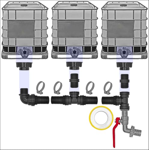 IBC Container Regen Wasser Tank Verbinder Kupplung Set9 - Ausführung für 3 IBC Tanks S60x6 + Kugelhahn4 Pos.1 von MegaHaustechnik