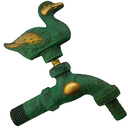 MegaHaustechnik Nostalgie Auslaufventil 1/2 Zoll AG Wasserhahn Antik nostalgisch > Wunschoptik Drache Hahn Ente Pferd Frosch Vogel Katze Motiv einfach selbst auswählen >>> Ente patiniert von MegaHaustechnik