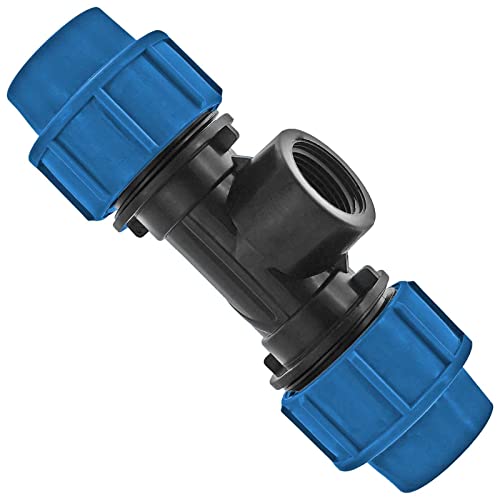 MegaHaustechnik PP Fitting Klemmverbinder Verschraubung - T-Stück mit 3/4" Rohr Zoll Innengewinde IG für PE Rohr-Außendurchmesser 32mm von MegaHaustechnik