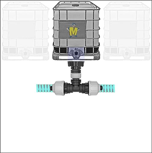 MegaHaustechnik Spezial IBC Container Tank Verbinder Set | Kupplung für Spiralschlauch Regen Wasser | Spiralschlauch innen Ø 20mm > T-Stück für 3/4" Spiralschlauch von MegaHaustechnik