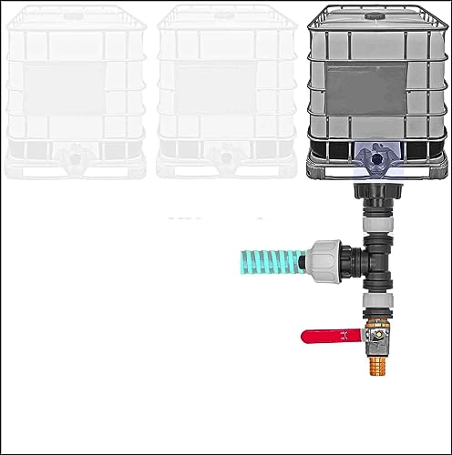 MegaHaustechnik Spezial IBC Container Tank Verbinder Set | Kupplung für Spiralschlauch Regen Wasser | Spiralschlauch innen Ø 20mm > Winkel für Spiralschlauch + Hahn1 von MegaHaustechnik