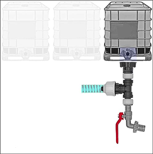 MegaHaustechnik Spezial IBC Container Tank Verbinder Set | Kupplung für Spiralschlauch Regen Wasser | Spiralschlauch innen Ø 20mm > Winkel für Spiralschlauch + Hahn3 von MegaHaustechnik
