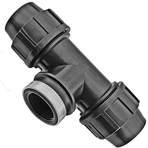 PP Fitting T-Stück mit Innengewinde Verschraubung Klemmverbinder für PE-Rohr 20 - 50 mm | Wunschgröße auswählen >>> 25mm x 1 Zoll IG von MegaHaustechnik