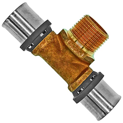 MegaHaustechnik T Stück Mittelabgang mit 1/2" Rohr Zoll Außengewinde AG für 20,0 x 2,0 mm Mehrschicht Aluminium Verbundrohr Außendurchmesser x Wandstärke Press Fitting aus Messing TH U Profil Kontur von MegaHaustechnik