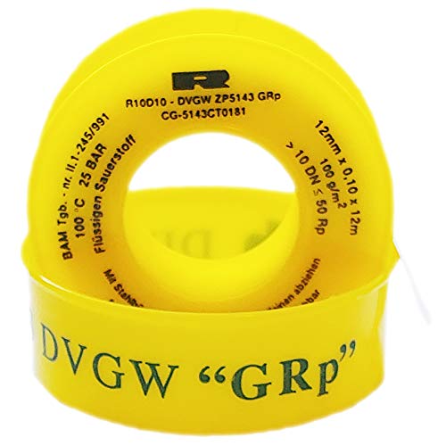 QUALITÄTS GEWINDEDICHTBAND > Teflon Grob | mit MENGENRABATT | 12 Millimeter breit x 0,1 Millimter stark x 12 Meter lang | DVGW Zulassung (Trinkwasser und Gas) >>> 50 Rollen von MegaHaustechnik